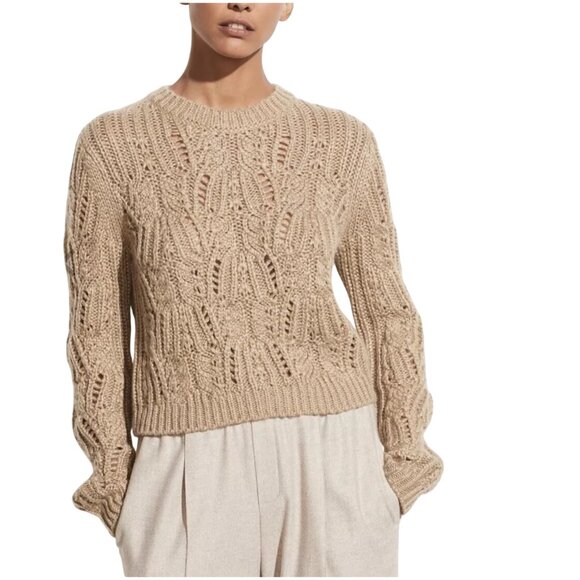 Vince Variegated Cable Wool Mohair Blend Sweater M medium tan